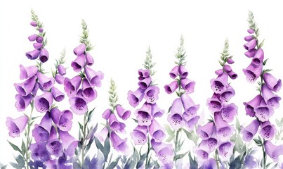 Serene watercolor foxgloves in purple hues delicate and elegant floral arrangement