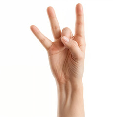 A light skinned hand displays three fingers representing the number three.