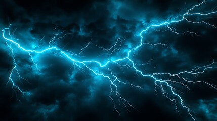 Electric blue lightning bolts radiating across a dark stormy background