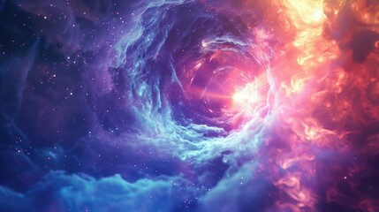 A vibrant cosmic swirl of colors representing a galaxy or nebula.