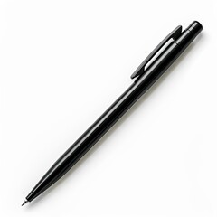 A sleek black pen lying isolated on white background, ready for writing or drawing.