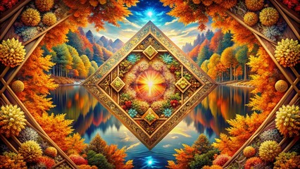 Obraz premium Surreal Autumn Geometric Pattern Card Design - Abstract Fall Colors