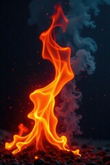 Fototapeta premium Fiery flames dance atop dark charcoal background, fiery, abstract