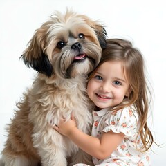 Little girl with her puppy Generated AI