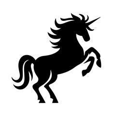 Graceful Unicorn Silhouette – Rearing Black and White Fantasy Art