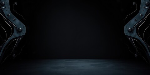 Dark Abstract Industrial Background with Mechanical Elements and Copy Space
