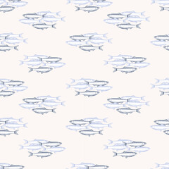 Hand drawn vector seamless pattern with small sprats in line art style
