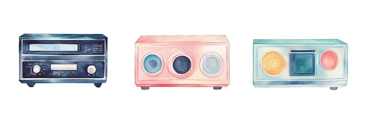 Fototapeta premium Cd player collection watercolor art