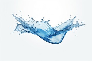 Water splash isolated on white background. Blue liquid. Frozen movement. . Purity concept