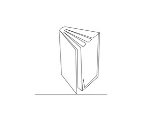 One continuous line drawing of opened book with flying page. Studying book or knowledge book in simple line. Concept vector art for university or college. Editable stroke. Doodle line illustration