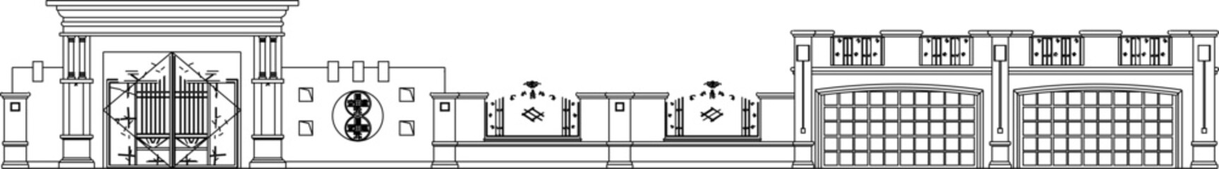 vector sketch illustration of the silhouette of an old classic vintage ethnic traditional fence gate design.eps