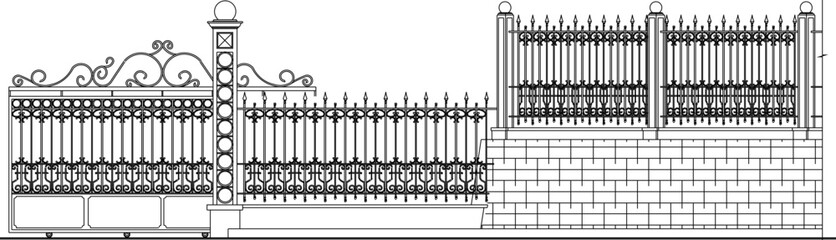 vector sketch illustration of the silhouette of a vintage classic old fence design.eps