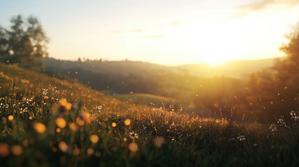 Golden Hour Meadow, A Serene Sunset Landscape