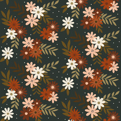 Retro fall flower seamless pattern