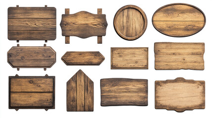 A set of old wooden signboards isolated on a white background