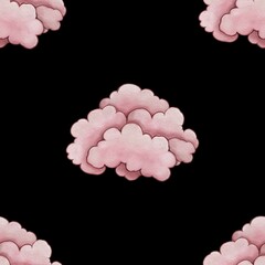 Seamless Pattern Cute Pink Cloud Big Design on Black Background