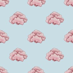 Seamless Pattern Cute Pink Cloud Small Design on Pastel Blue Background