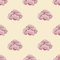 Seamless Pattern Cute Pink Cloud Small Design on Pastel Yellow Background