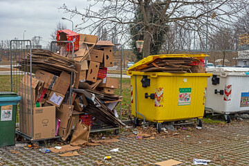 containers for sorting garbage on the street Environmental protection. Recycling of garbage