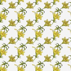 Elegant yellow lilies in a seamless watercolor pattern for textile and packaging design