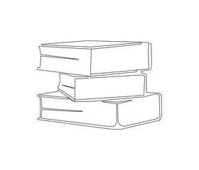 One continuous line drawing of stack of book. Studying book or knowledge book in simple line. Concept vector art for university or college. Editable stroke. Doodle line illustration