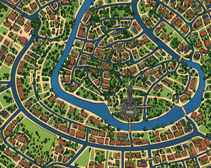 Detailed Fantasy City Map Illustration
