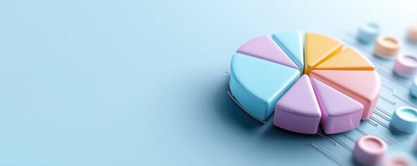 Fototapeta premium Colorful pie chart on a blue background representing data analysis and insights.