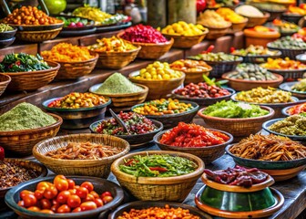 Fototapeta premium Vibrant Asian Market: Colorful Array of Traditional Side Dishes