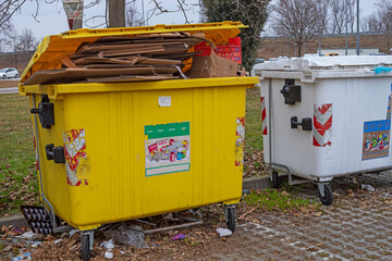 containers for sorting garbage on the street Environmental protection. Recycling of garbage