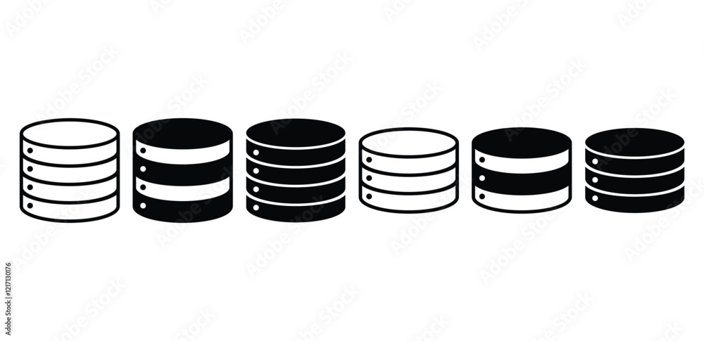 Wall mural database storage server data icon symbol sign vector design black white color simple outline and bla