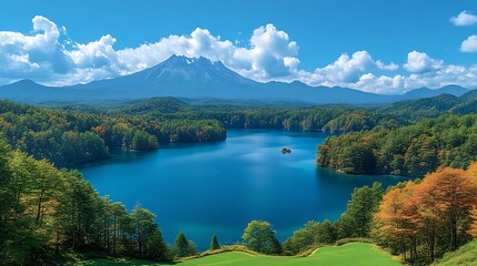 Obraz premium Majestic Mountain Lake Autumn Scenery Tranquil Landscape