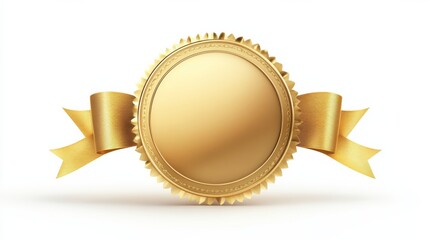 Golden seal with ribbons achievement award success celebration prestige honor victory triumph excellence quality recognition accomplishment reward