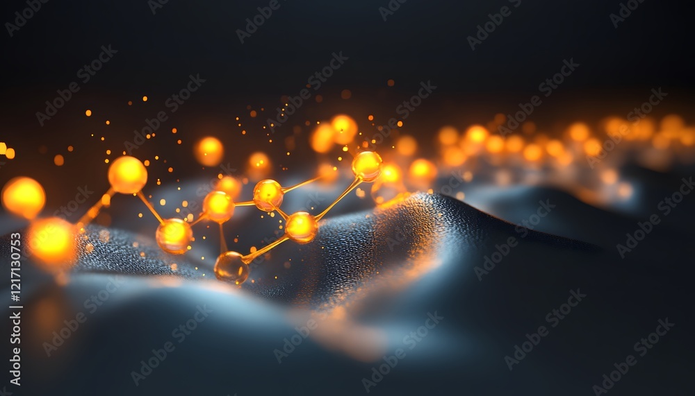 Poster Abstract Representation of Molecular Structure with Glowing Particles on a Dark Background, Depicting Science and Technology Concepts in a Modern Way