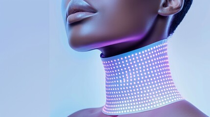 Cutting-edge pixelated neck adornment on model