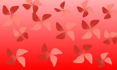 A red gradient background with scattered abstract shapes resembling four-petaled flowers in varying shades of red