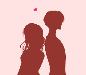 背中合わせの恋する男女　影絵