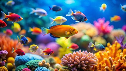 Vibrant Tropical Fish Miniature Scene with White Copy Space - Tilt-Shift Photography
