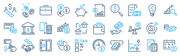 Money management related icon set. money, business. Outline icon collection. Editable stroke. Vector illustration