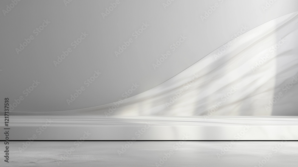 Poster minimalist modern interior with white marble countertop and subtle gray veining, light gray wall wit