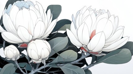 Delicate white flowers with dark leaves in soft light