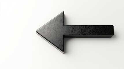Fototapeta premium 3D black arrow aimed rightward on a white background, front view.