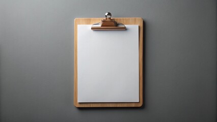 blank clipboard with blank paper on wall