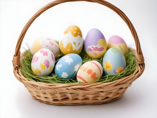 photo happy easter day painted eggs in the basket