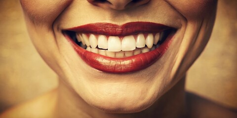 Naklejka premium Vintage Close-Up Smile: Authentic Retro Happy Expression Stock Photo