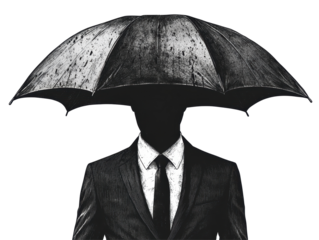 Isolated Businessman with Umbrella Silhouette