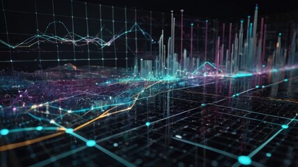 Dynamic Visualization of Digital Data Flow Representing Financial Trends and Market Analytics in a High-Tech