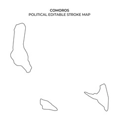 This map displays the outlines of Comoros islands, showcasing their geographical layout. Ideal for educational purposes or geographic projects requiring editable formats.