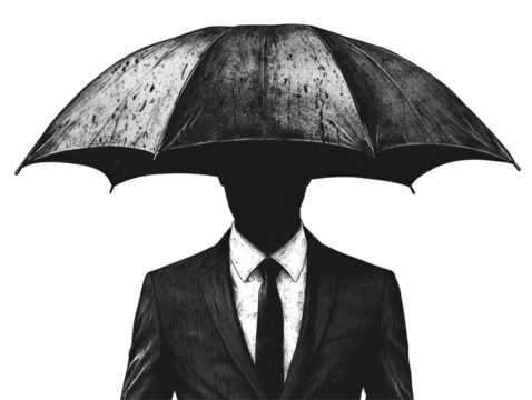 Isolated Businessman with Umbrella Silhouette