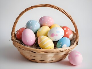 photo happy easter day painted eggs in the basket