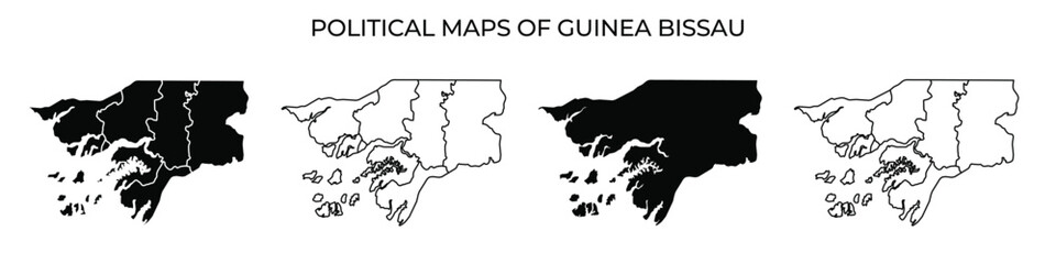 This visual depicts political maps of Guinea Bissau, showing different regions highlighted and compared. The maps provide insights into various administrative divisions and boundaries.